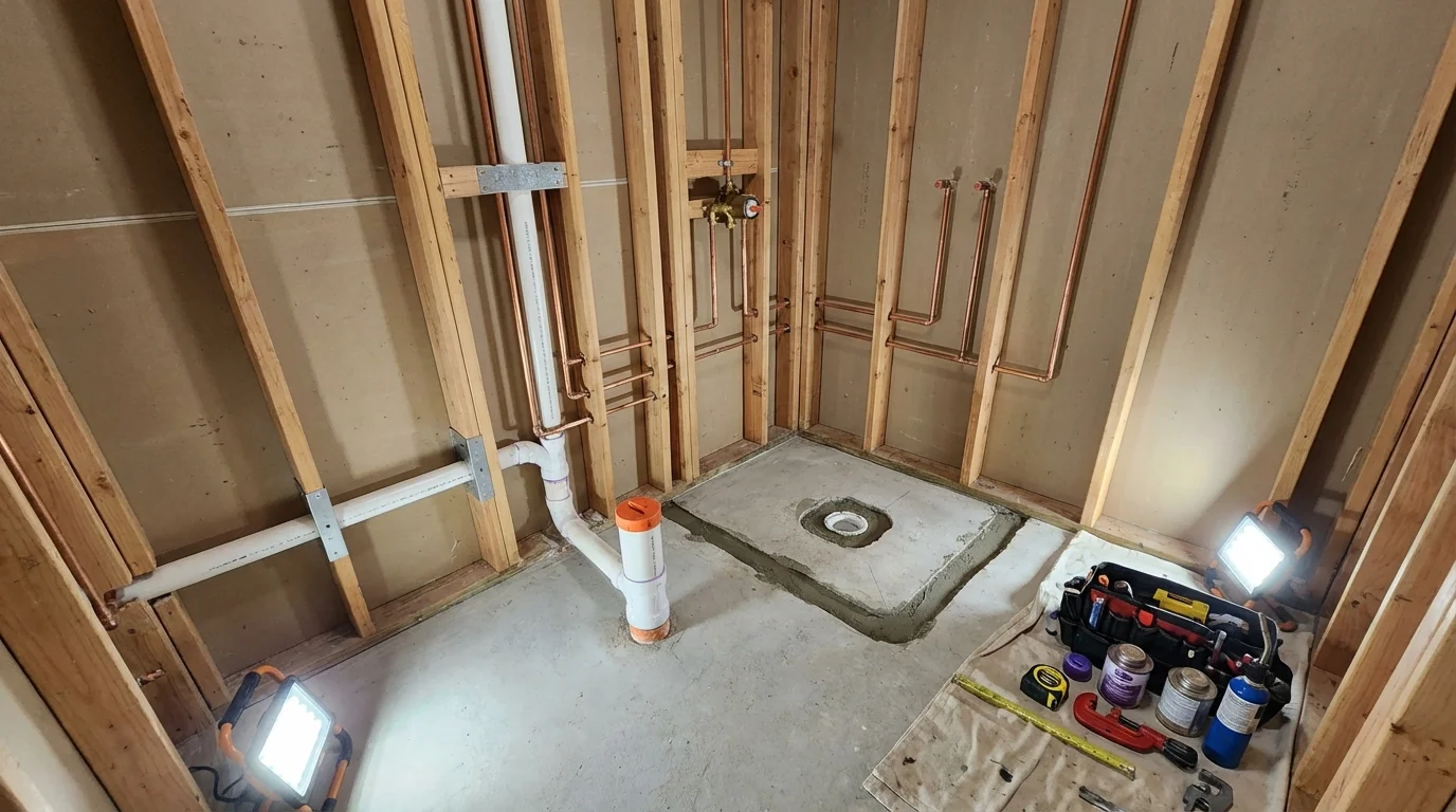 Bathroom rough-in plumbing during remodel by Johns Plumbing LLC in New Port Richey
