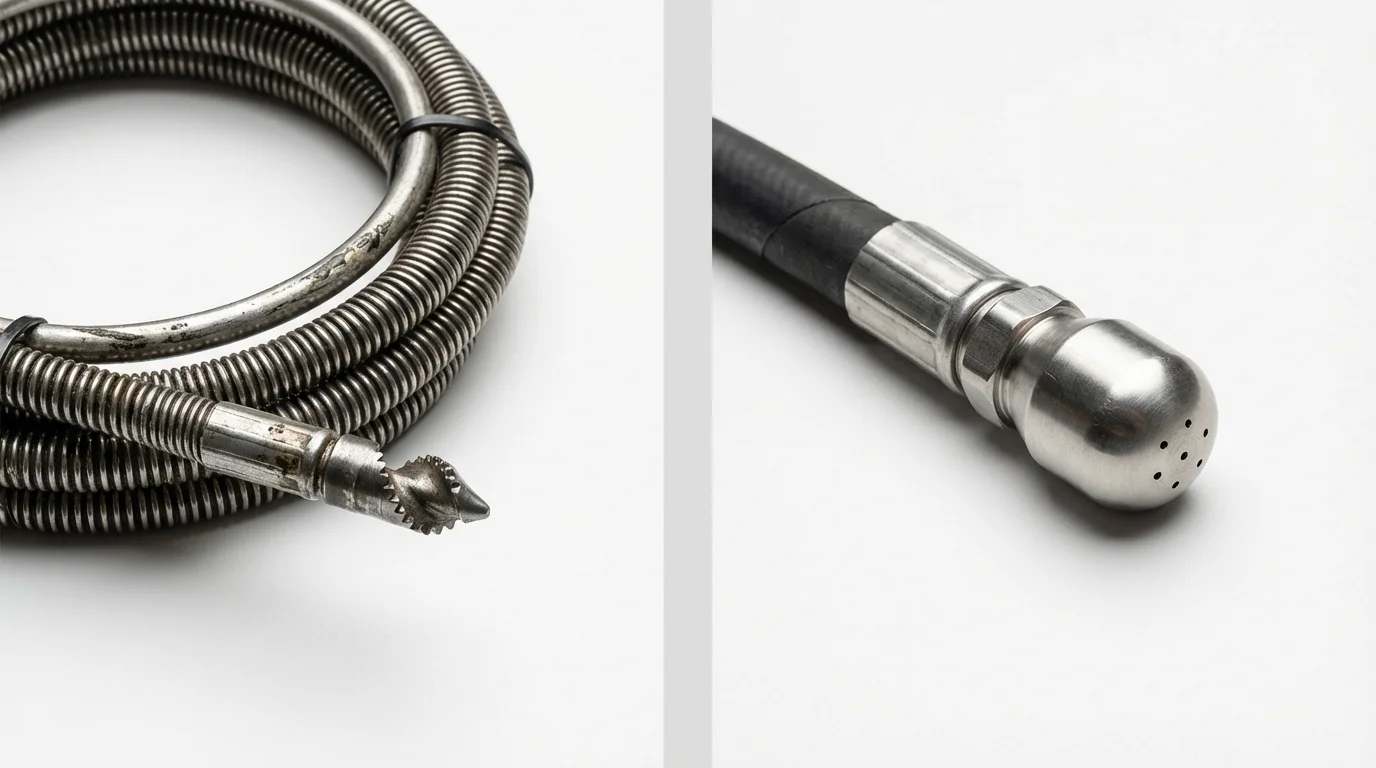 Drain snake cable and hydro jetting nozzle used for drain cleaning in New Port Richey, FL