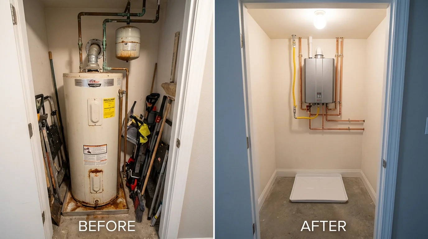 Tank water heater versus wall-mounted tankless unit comparison for New Port Richey, FL homeowners