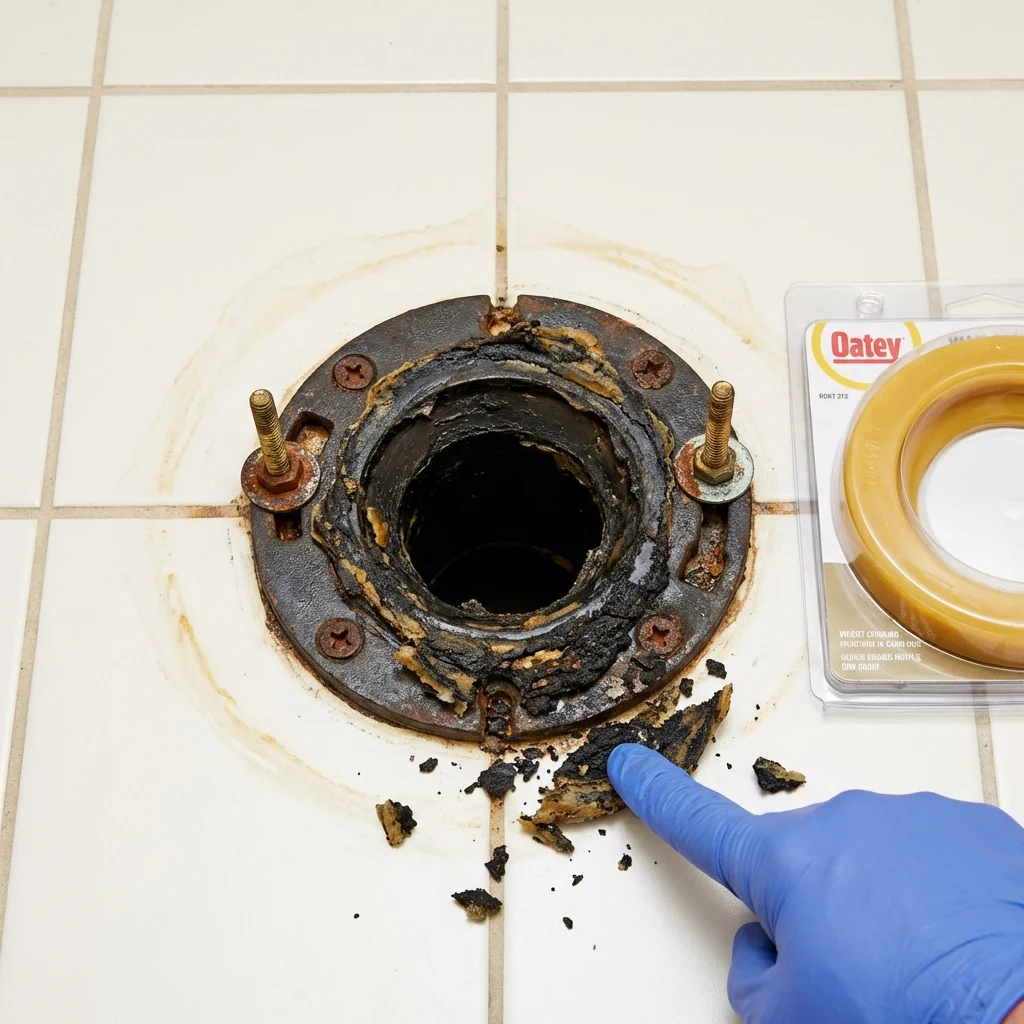 Failed wax ring showing water seepage at the base of a toilet in a New Port Richey, FL home
