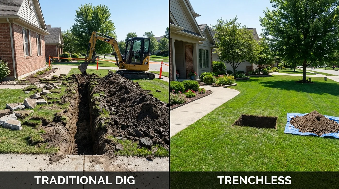 Trenchless sewer repair with minimal yard damage versus traditional excavation in New Port Richey, FL